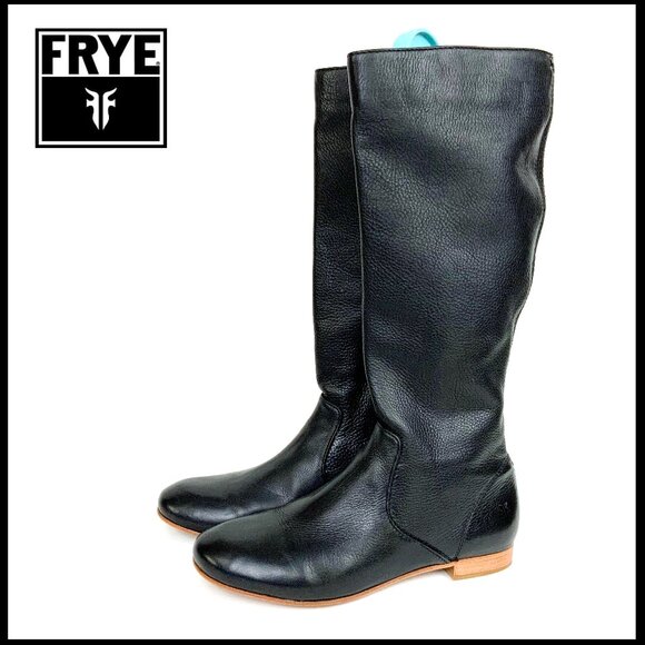 Frye Jillian Pull On Black Leather Riding Boots Sz 9.5 - Picture 1 of 16